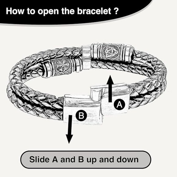 Viking Leather Bracelet For Men Handmade Stackable Jewelry Faith and Courage - Picture 3 of 5